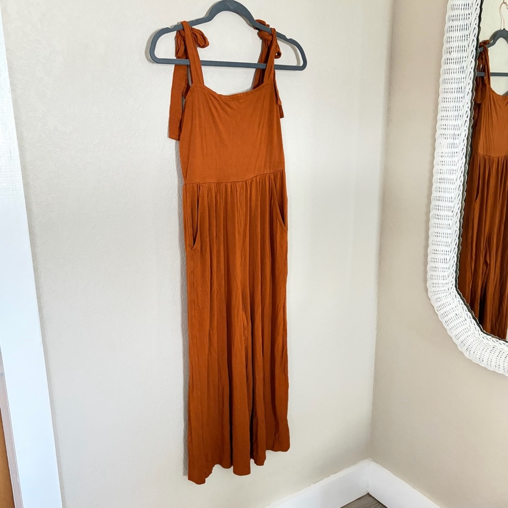 American Eagle Outfitters Rust Tie-Shoulder Jumpsuit